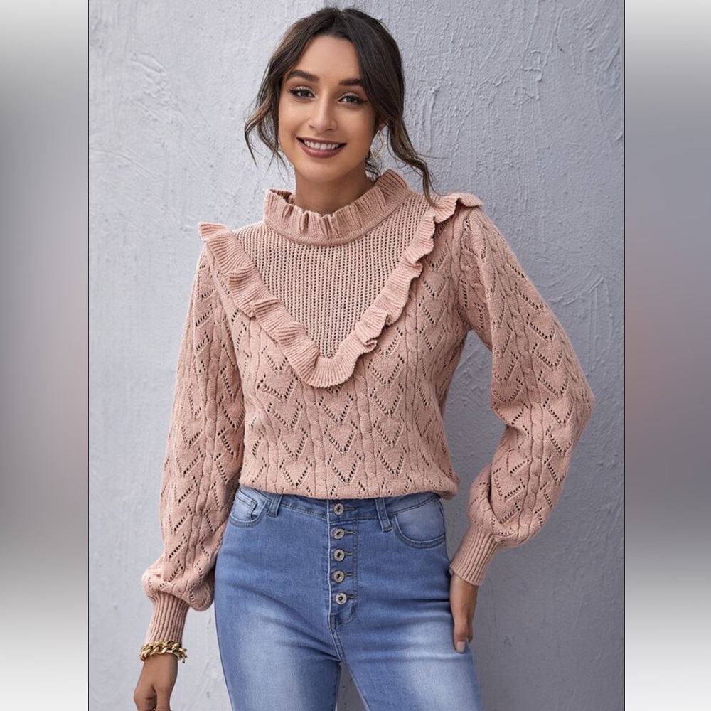Elegant pink sweater with ruffles 💐 (NWOT)